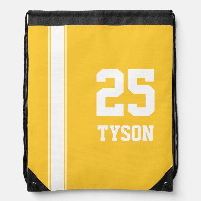 Yellow & White Team Colors Monogram Drawstring Bag (Front)