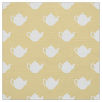 Yellow white teapots pattern fabric