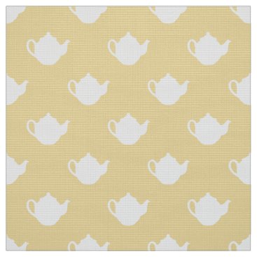 Yellow white teapots pattern fabric