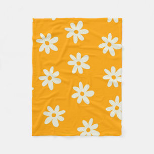 Yellow White Tropical Floral Botanical Summer Fleece Blanket