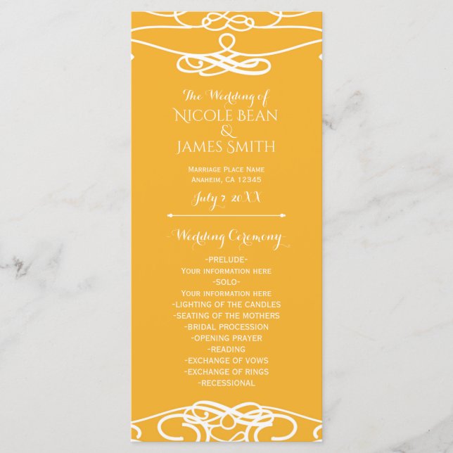 Yellow & White Vintage Elegant Wedding Program (Front)