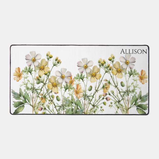  Yellow White Watercolor Wildflower office gift  Desk Mat (Front)