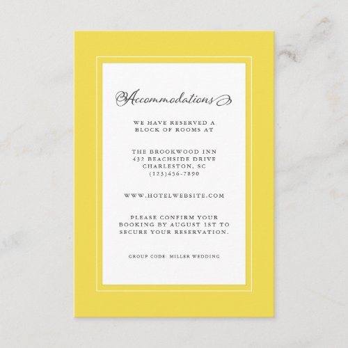 Yellow  White Wedding Detail Modern Chic Borders Enclosure Card