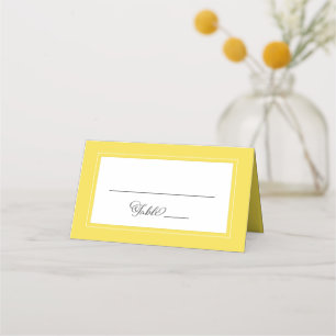 Yellow White Wedding Elegant Chic Border Modern Place Card