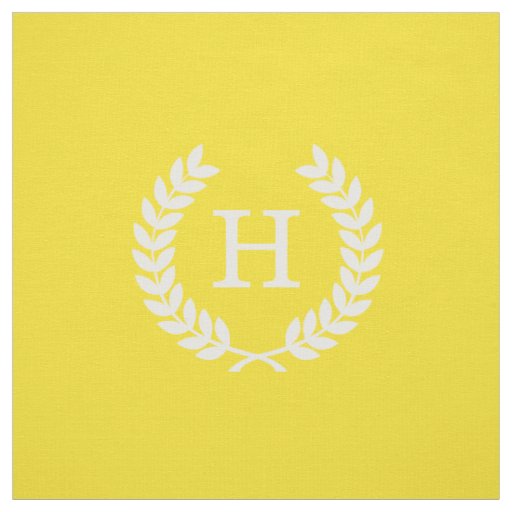 Yellow White Wheat Laurel Wreath Initial Monogram Fabric