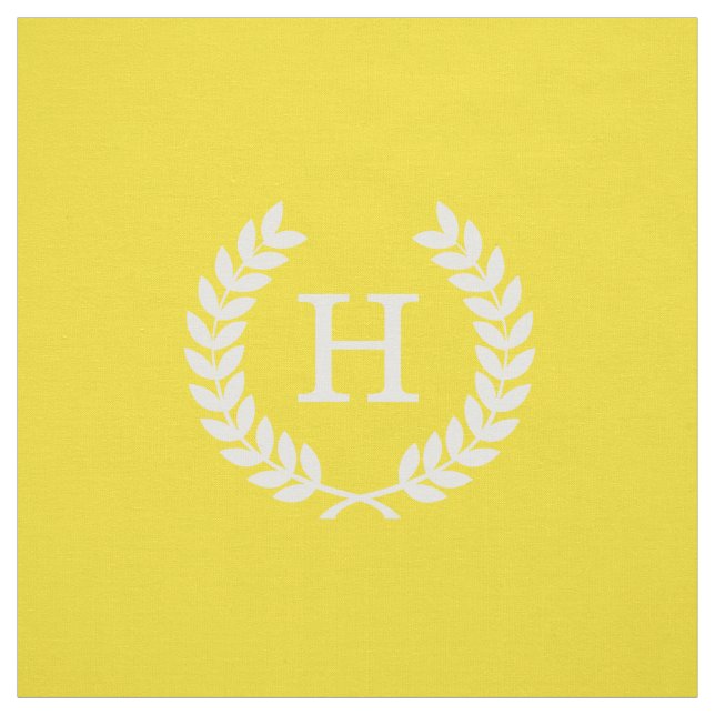 Yellow White Wheat Laurel Wreath Initial Monogram Fabric (Swatch)
