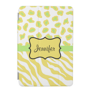 Yellow White Zebra Leopard Skin Name Personalized iPad Mini Cover