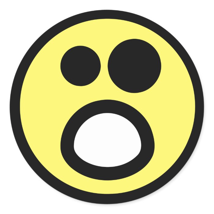 Yellow Whoa Open Mouth Smiley Face Round Sticker