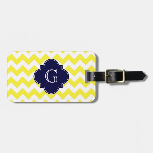 Yellow Wht Chevron Navy Blue Quatrefoil Monogram Luggage Tag