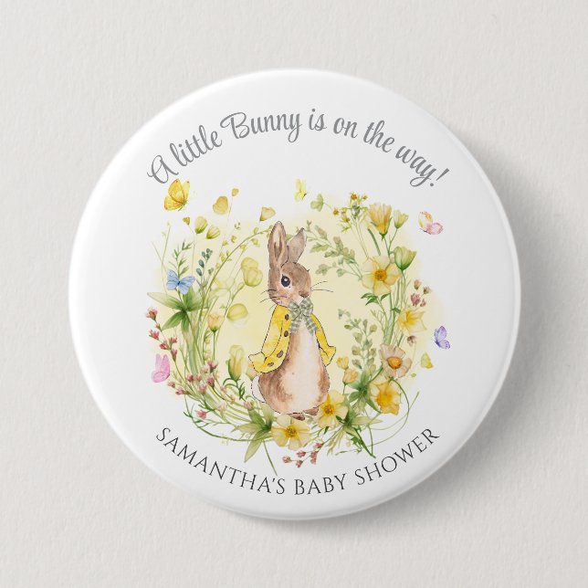 Yellow Widflower Peter Rabbit Baby Shower Favors  Button (Front)