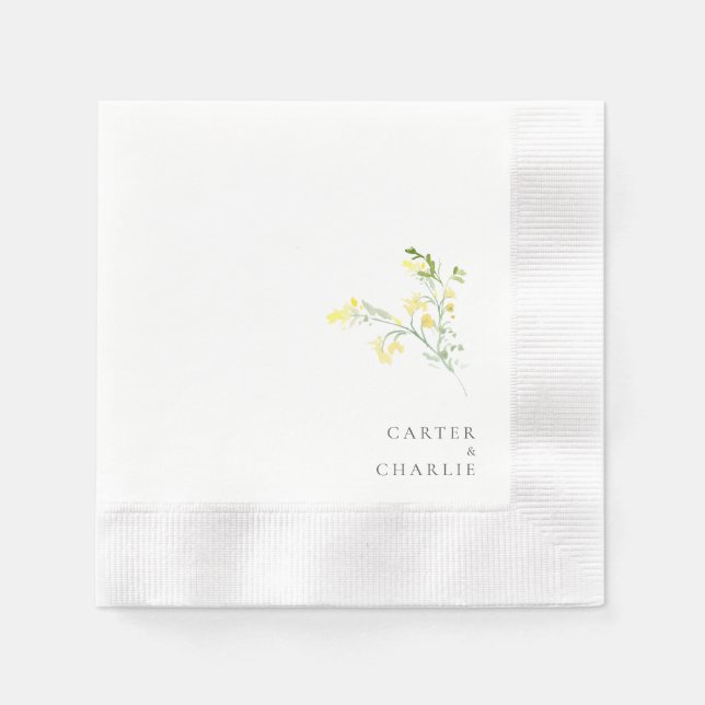 Yellow Widlflowers Wedding Coined Cocktail Napkins (Front)