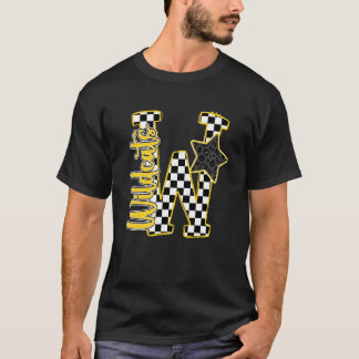 Yellow Wildcats Checkered Print Star Leopard Schoo T-Shirt