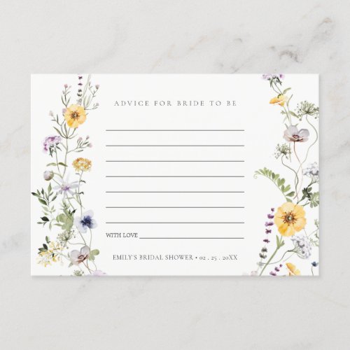 Yellow Wildflower Advice For Bride Bridal Shower  Enclosure Card