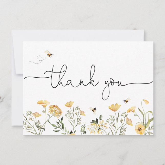 Yellow Wildflower and Bees Thank You Card (Front)