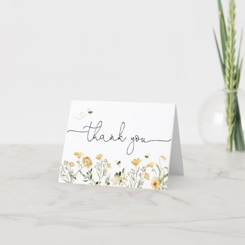 Yellow Wildflower and Bees Thank You Card