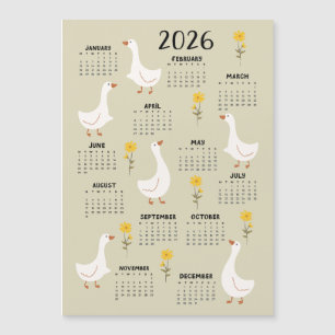 Yellow Wildflower and Goose 2026 Calendar - Beige