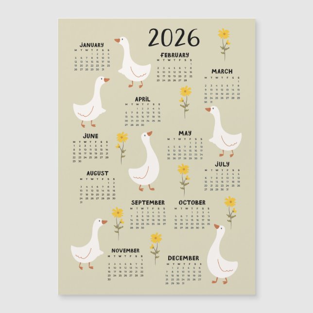 Yellow Wildflower and Goose 2026 Calendar - Beige (Front)