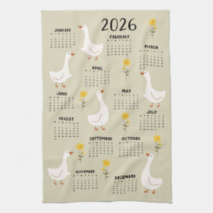 Yellow Wildflower and Goose 2026 Calendar - Beige Kitchen Towel