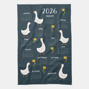 Yellow Wildflower and Goose 2026 Calendar - Navy Kitchen Towel
