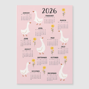 Yellow Wildflower and Goose 2026 Calendar - Pink