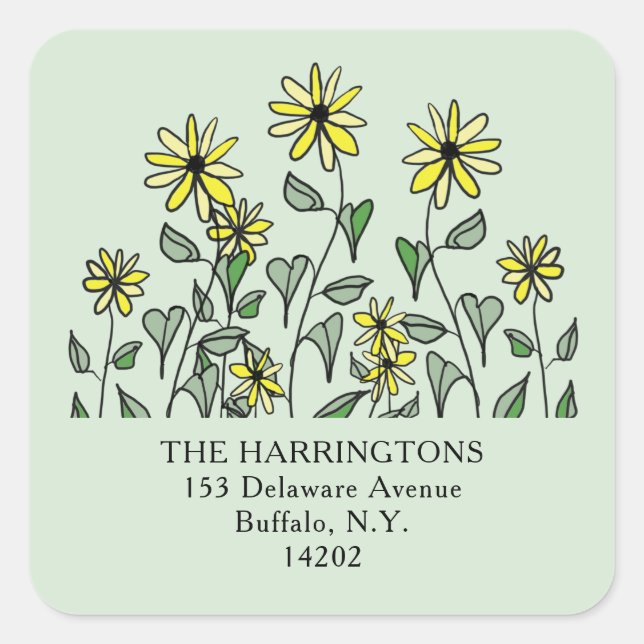 Yellow Wildflower Art Boho Return Address Labels (Front)