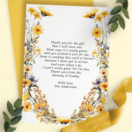 Yellow Wildflower Baby Shower Thank You Card