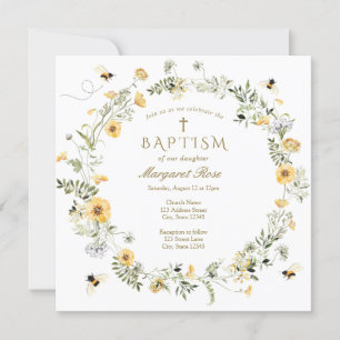 Yellow Wildflower Baptism Invitation