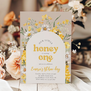Yellow Wildflower Bee First Birthday Invitation