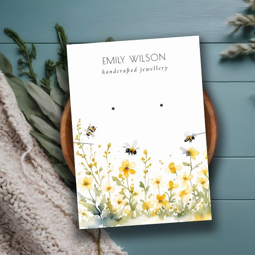 Yellow Wildflower Bee Necklace Earring Display Business Card