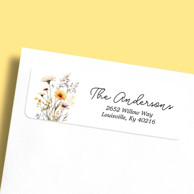 Yellow Wildflower Boho Baby Shower Address Label (Creator Uploaded)