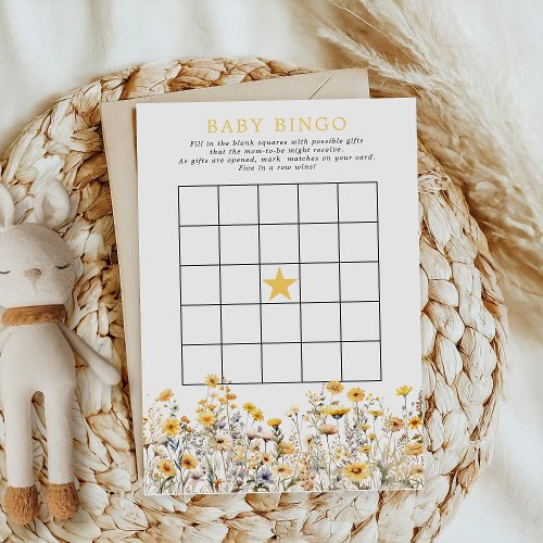 Yellow Wildflower Boho Baby Shower Bingo Game Invitation