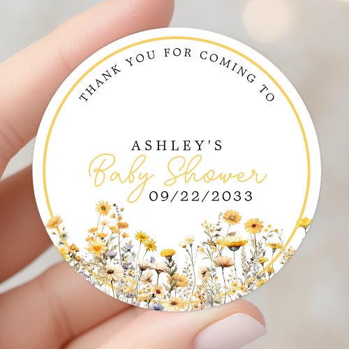 Yellow Wildflower Boho Baby Shower Thank You Classic Round Sticker