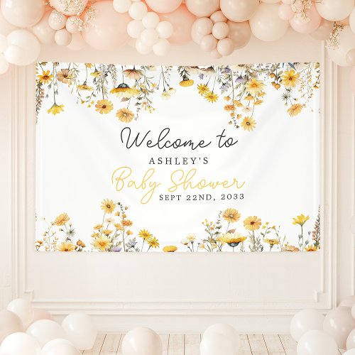 Yellow Wildflower Boho Baby Shower Welcome Banner