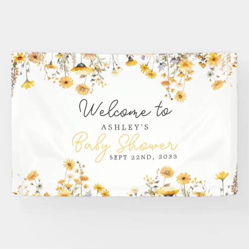 Yellow Wildflower Boho Baby Shower Welcome Banner