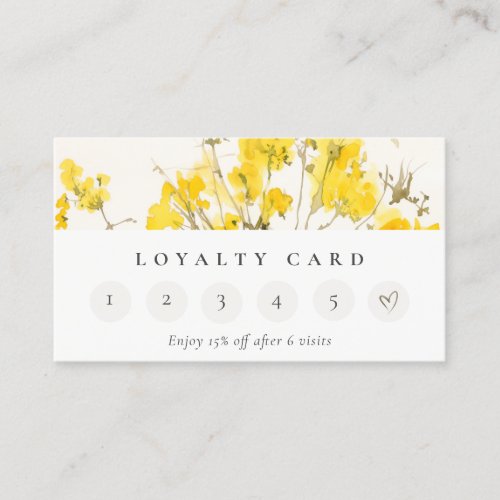 Yellow Wildflower Boho Floral 6 Punch Loyality  Business Card