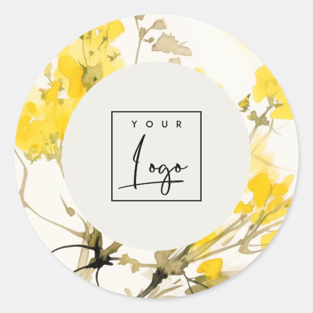 Yellow Wildflower Boho Floral Business Logo Classic Round Sticker (Front)