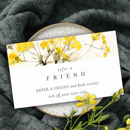 Yellow Wildflower Boho Floral Refer A Friend Business Card