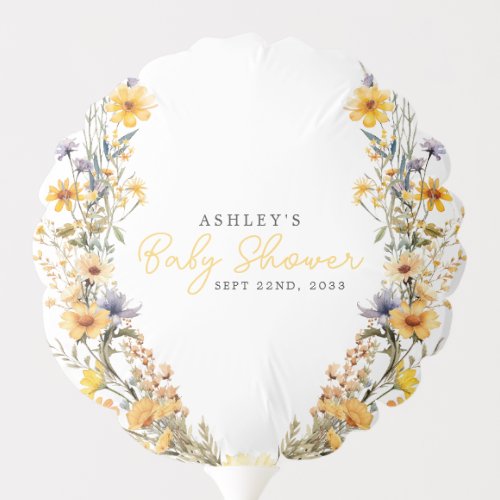 Yellow Wildflower Boho Watercolor Baby Shower Balloon