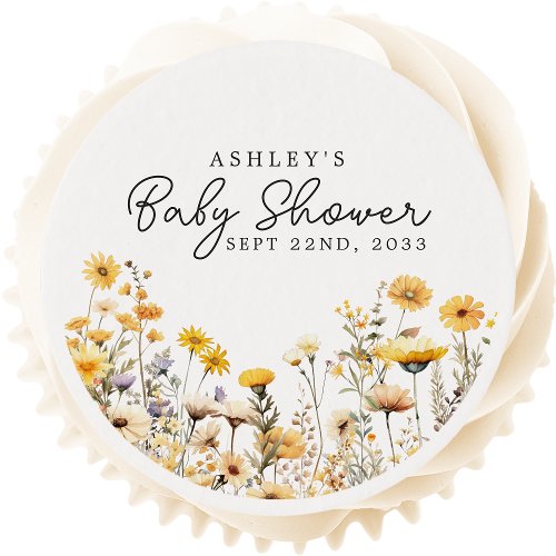 Baby Shower Treats 5 Yellow Wildflower Boho Watercolor Baby Shower Edible Frosting Rounds