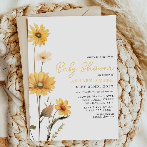 Yellow Wildflower Boho Watercolor Baby Shower Invitation