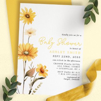 Yellow Wildflower Boho Watercolor Baby Shower