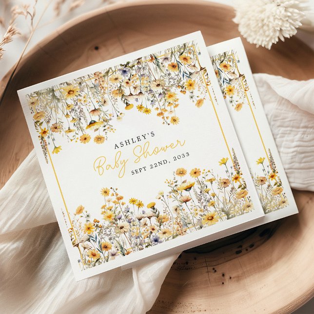 Yellow Wildflower Boho Watercolor Baby Shower Napkins (Creator Uploaded)