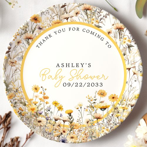 Yellow Wildflower Boho Watercolor Baby Shower Paper Plates