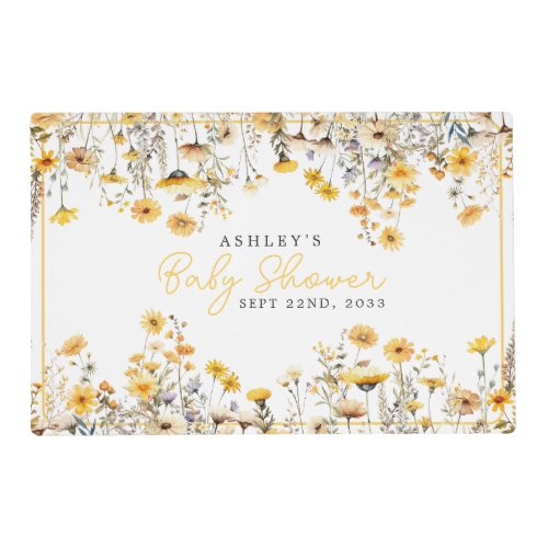 Yellow Wildflower Boho Watercolor Baby Shower Placemat