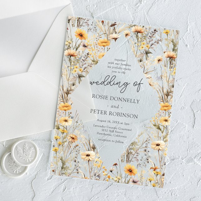 Yellow Wildflower Boho Wedding Acrylic Invitations (Creator Uploaded)