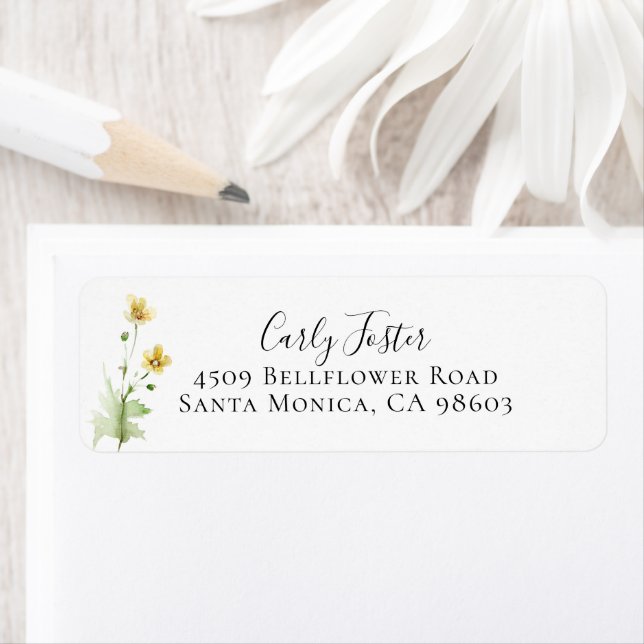 Yellow Wildflower Botanical Return Address Label (Insitu)