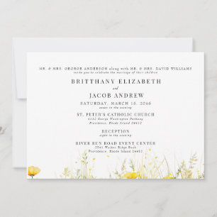 Yellow Wildflower Both Parents 2 Venue Wedding  Invitation