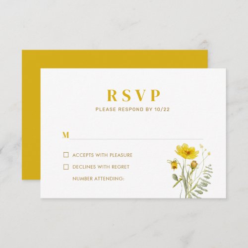 Yellow Wildflower Bouquet Bright Bohemian Wedding RSVP Card