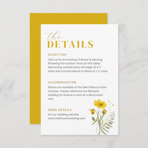 Yellow Wildflower Bouquet Meadow Flowers Wedding  Enclosure Card
