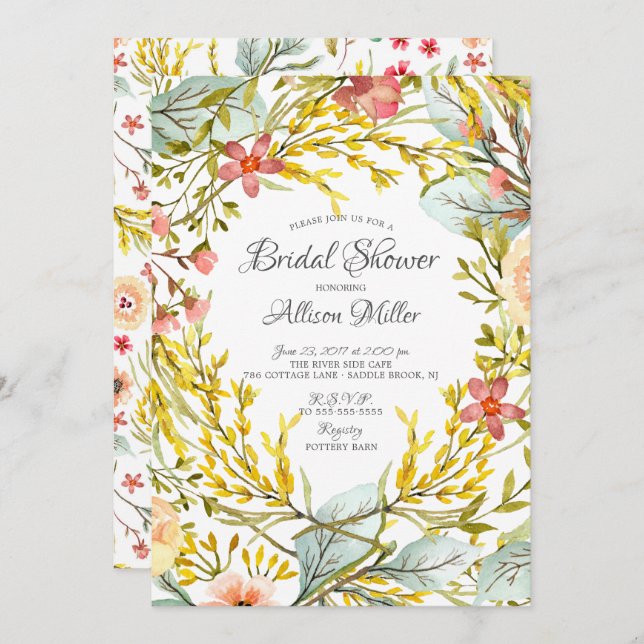 Yellow Wildflower Bridal Shower Invitation (Front/Back)